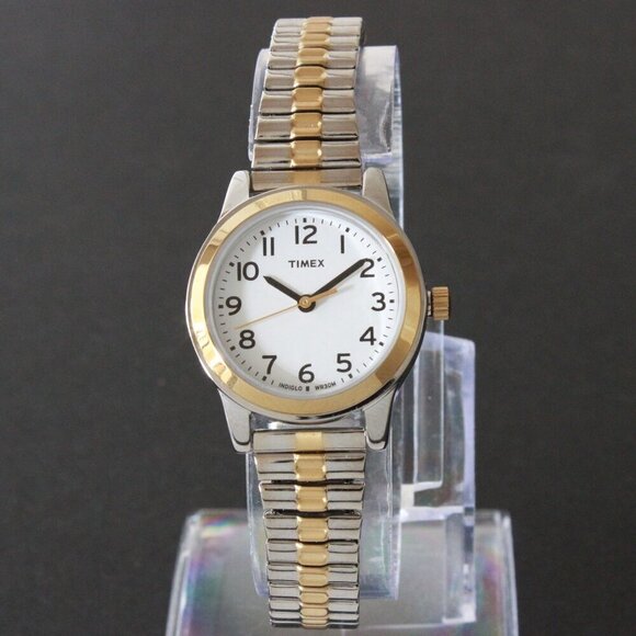 Essex Ave Ladies Indiglo Quartz Watch By Timex Two Tone Expansion Bracelet 25mm main image 10